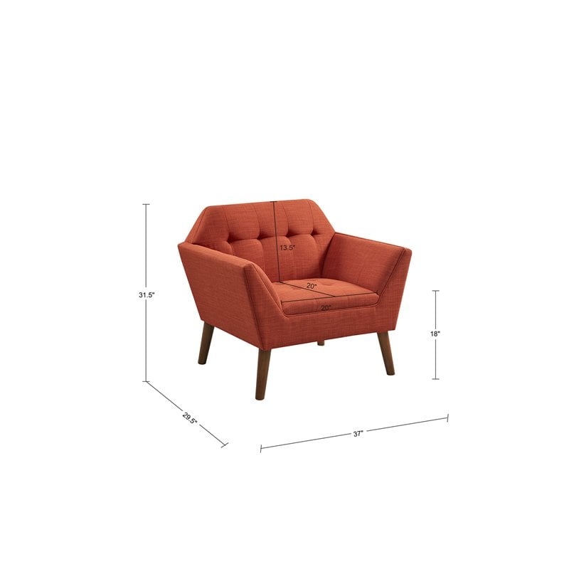 INK+IVY Newport Solid Wood and Polyester Lounge Accent Chair in Orange