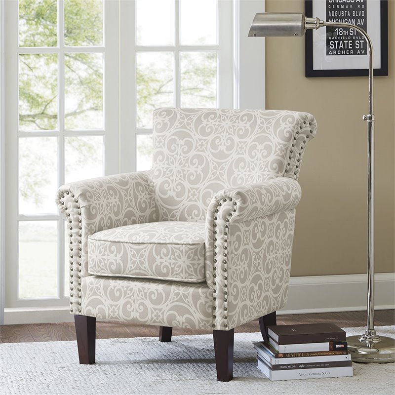 Madison Park Brooke Solid Wood and Fabric Tight Back Club Chair in Natural