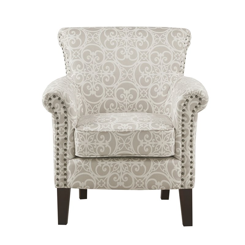 Madison Park Brooke Solid Wood and Fabric Tight Back Club Chair in Natural