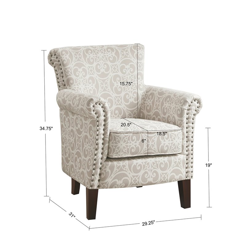 Madison Park Brooke Solid Wood and Fabric Tight Back Club Chair in Natural