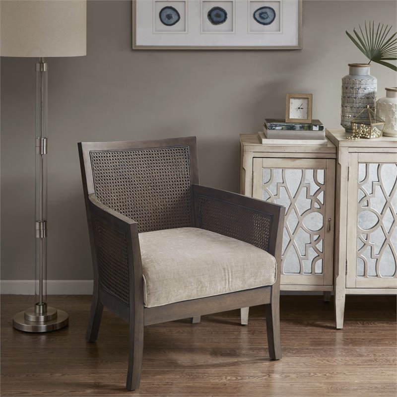 Madison Park Diedra Solid Wood and Polyester Accent Chair in Tan/Espresso