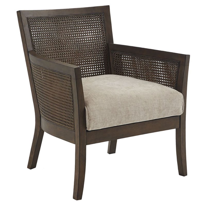 Madison Park Diedra Solid Wood and Polyester Accent Chair in Tan/Espresso