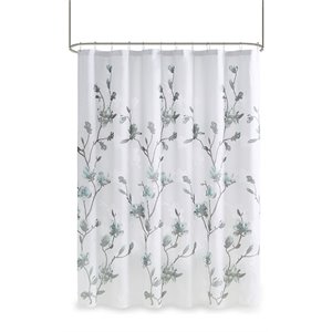Madison Park Magnolia Rayon Polyester Printed Burnout Shower Curtain - Aqua Blue