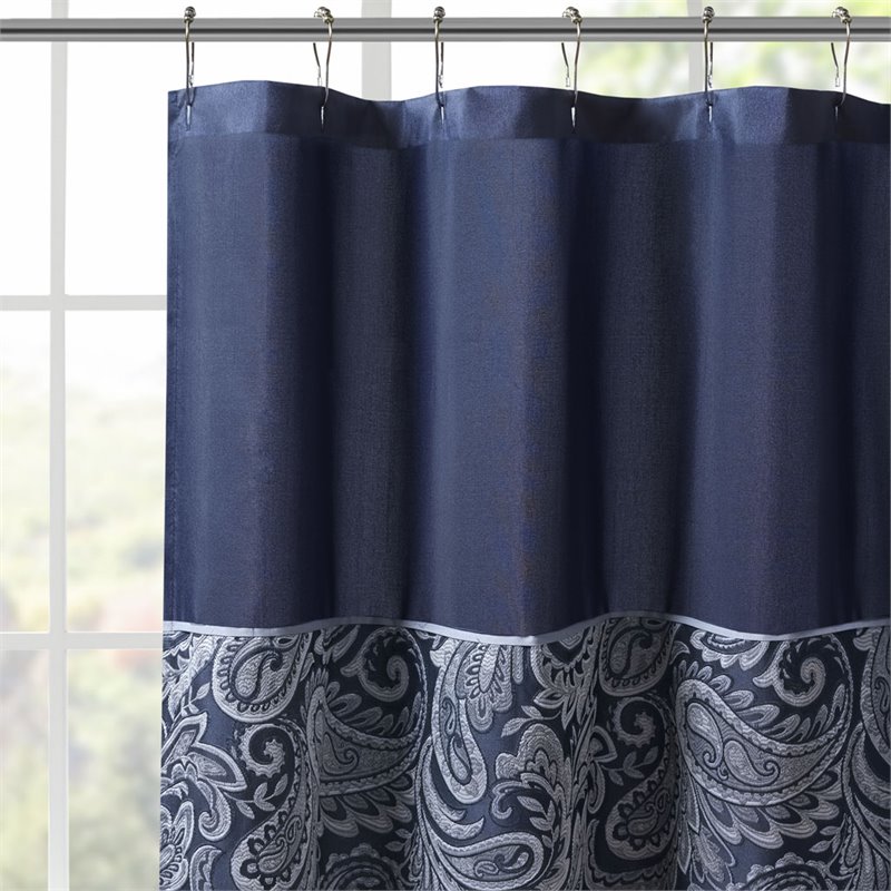 Madison Park Aubrey Polyester Jacquard Shower Curtain in Navy