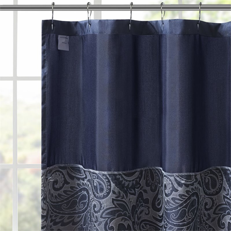 Madison Park Aubrey Polyester Jacquard Shower Curtain in Navy
