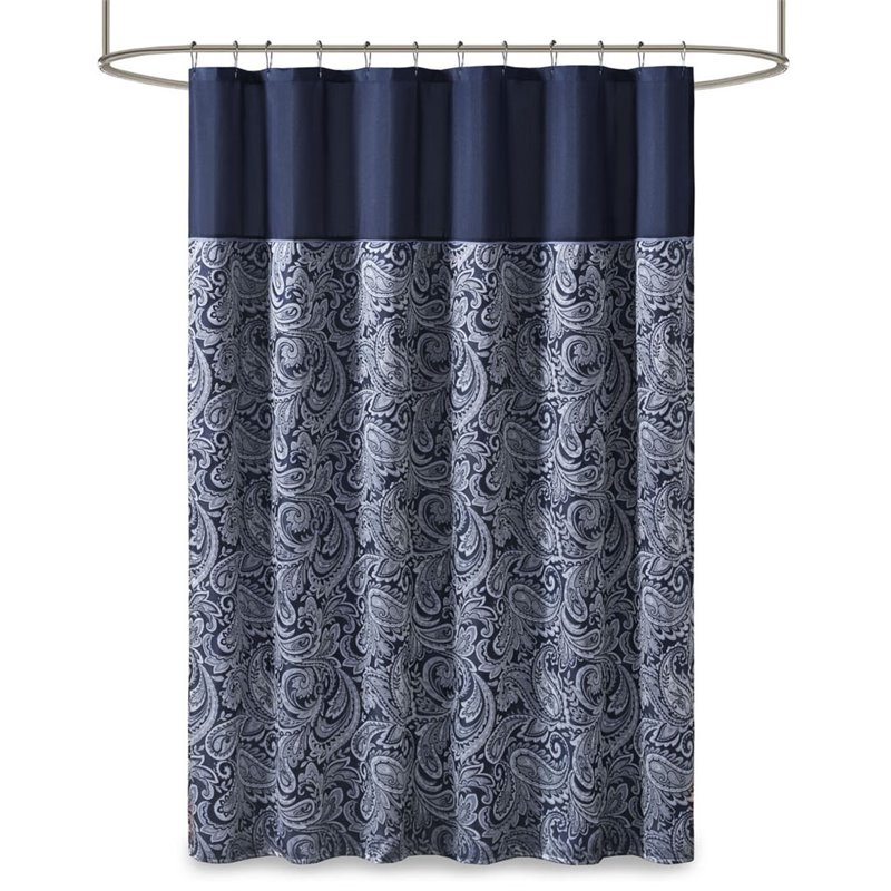 Madison Park Aubrey Polyester Jacquard Shower Curtain in Navy