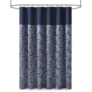 Madison Park Aubrey Polyester Jacquard Shower Curtain in Navy