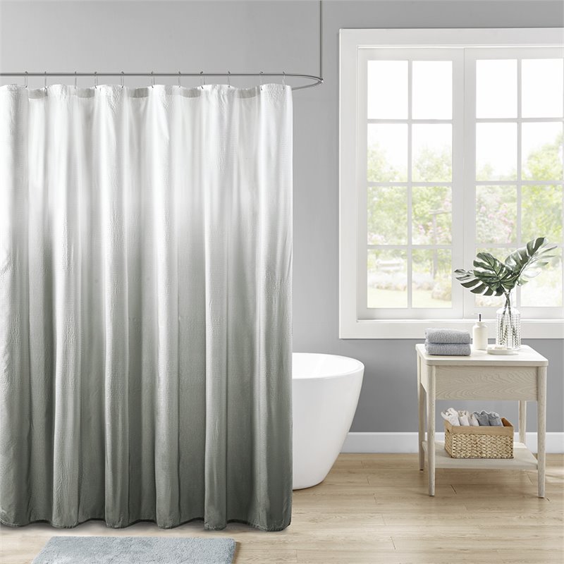 madison park ara polyester ombre printed seersucker shower curtain in gray