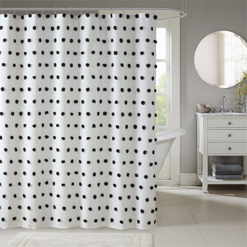 Madison Park Sophie Polyester Clip Shower Curtain in Black/White