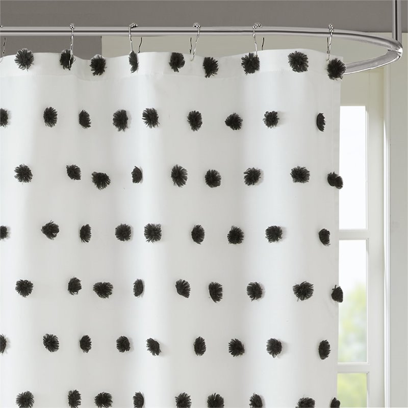 Madison Park Sophie Polyester Clip Shower Curtain in Black/White