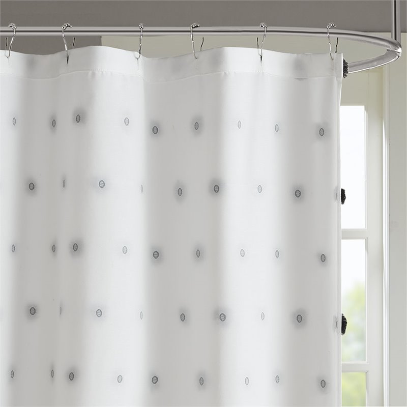 Madison Park Sophie Polyester Clip Shower Curtain in Black/White