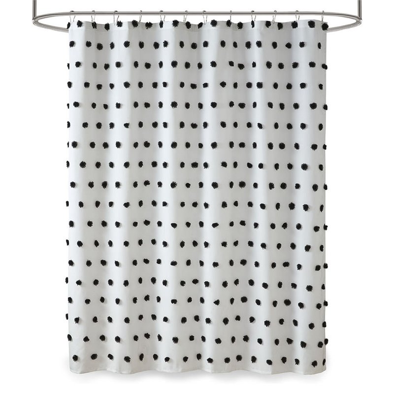 Madison Park Sophie Polyester Clip Shower Curtain in Black/White