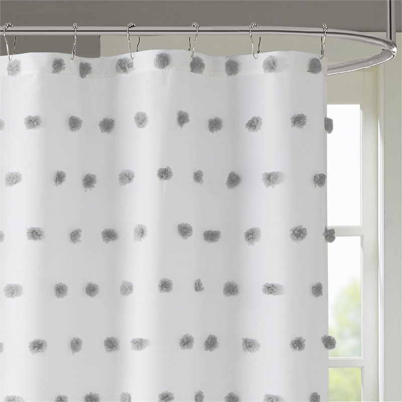Madison Park Sophie Polyester Clip Shower Curtain in Gray/White
