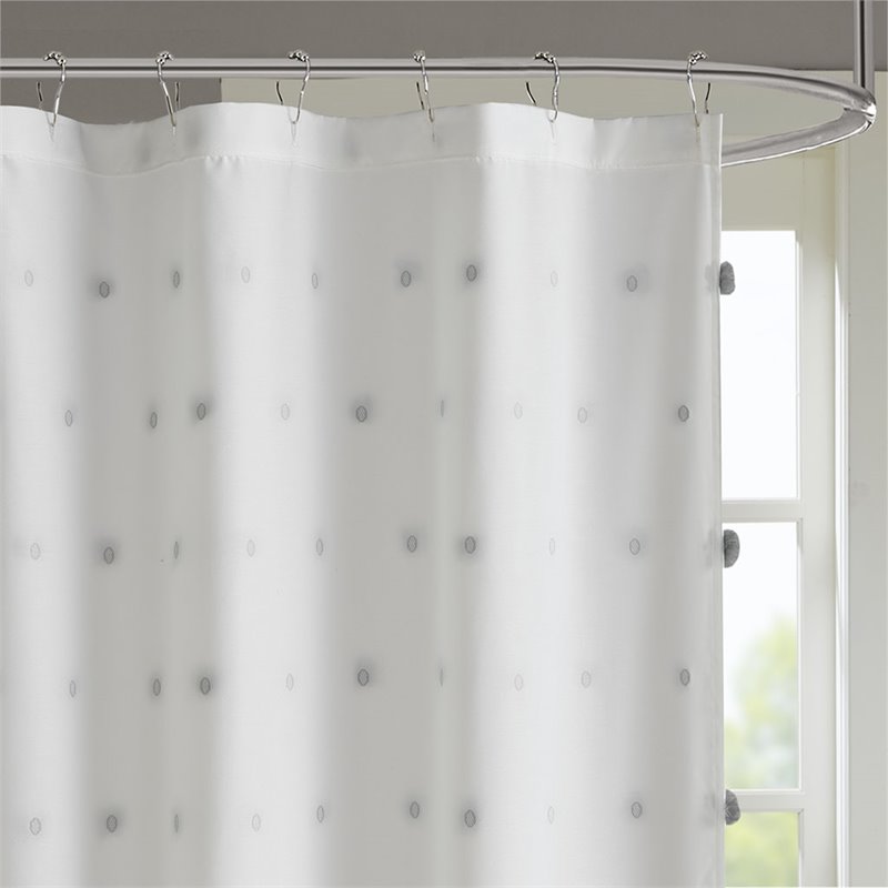 Madison Park Sophie Polyester Clip Shower Curtain in Gray/White