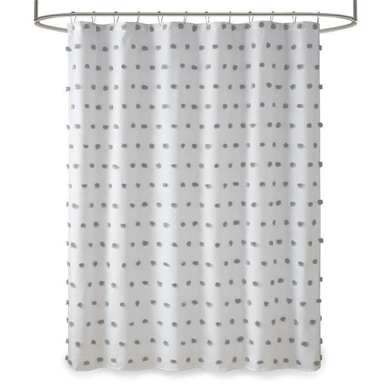 Madison Park Sophie Polyester Clip Shower Curtain in Gray/White