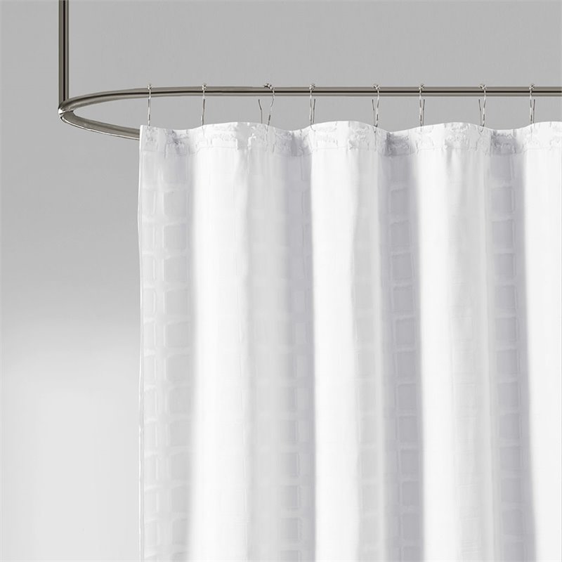 Madison Park Metro Polyester Woven Clipped Solid Shower Curtain in White