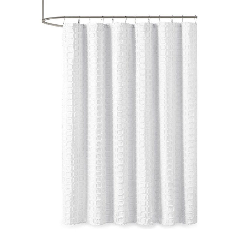 Madison Park Metro Polyester Woven Clipped Solid Shower Curtain in White