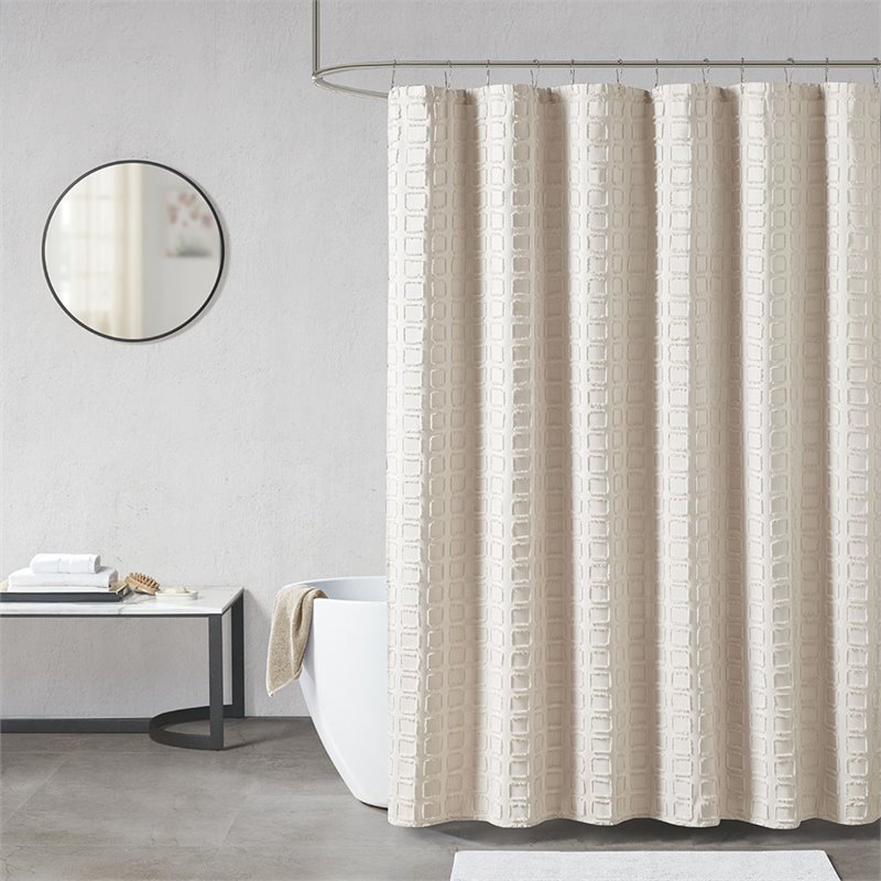 Madison Park Metro Polyester Woven Clipped Solid Shower Curtain in Sand Beige
