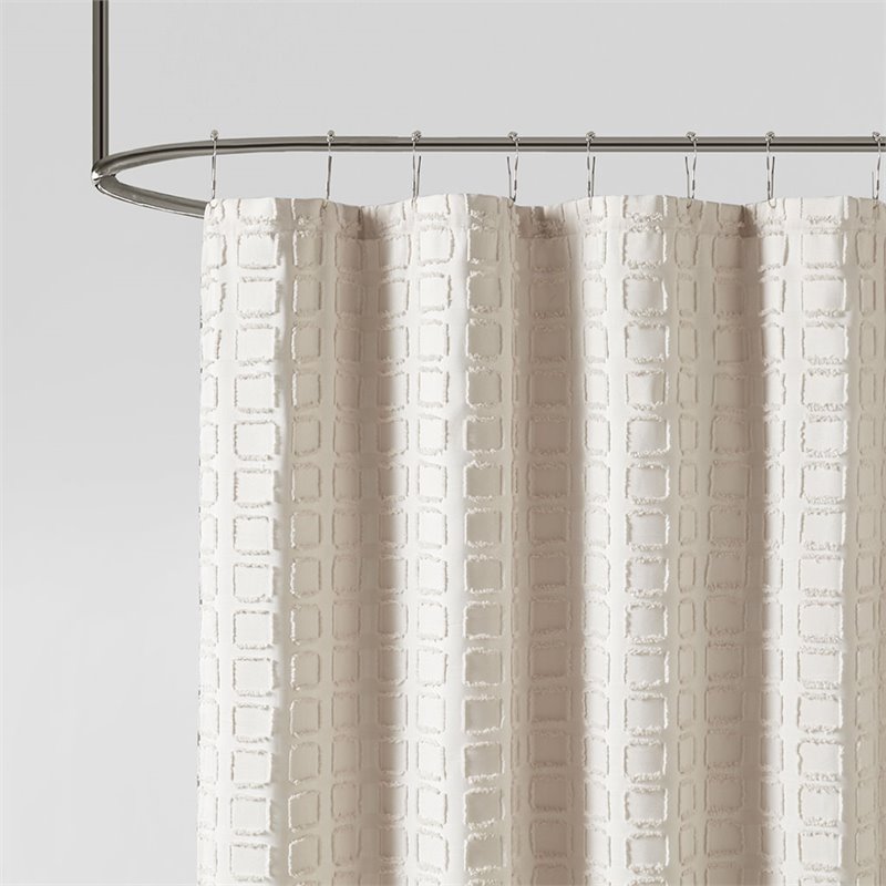 Madison Park Metro Polyester Woven Clipped Solid Shower Curtain in Sand Beige