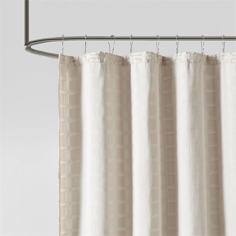 Madison Park Metro Polyester Woven Clipped Solid Shower Curtain in Sand Beige