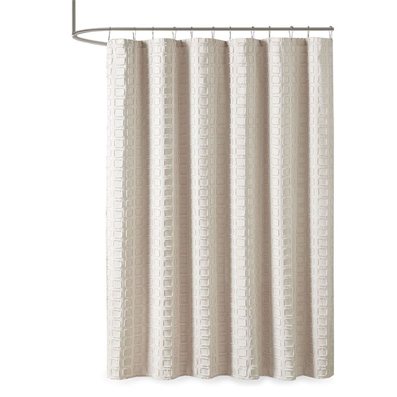 Madison Park Metro Polyester Woven Clipped Solid Shower Curtain in Sand Beige