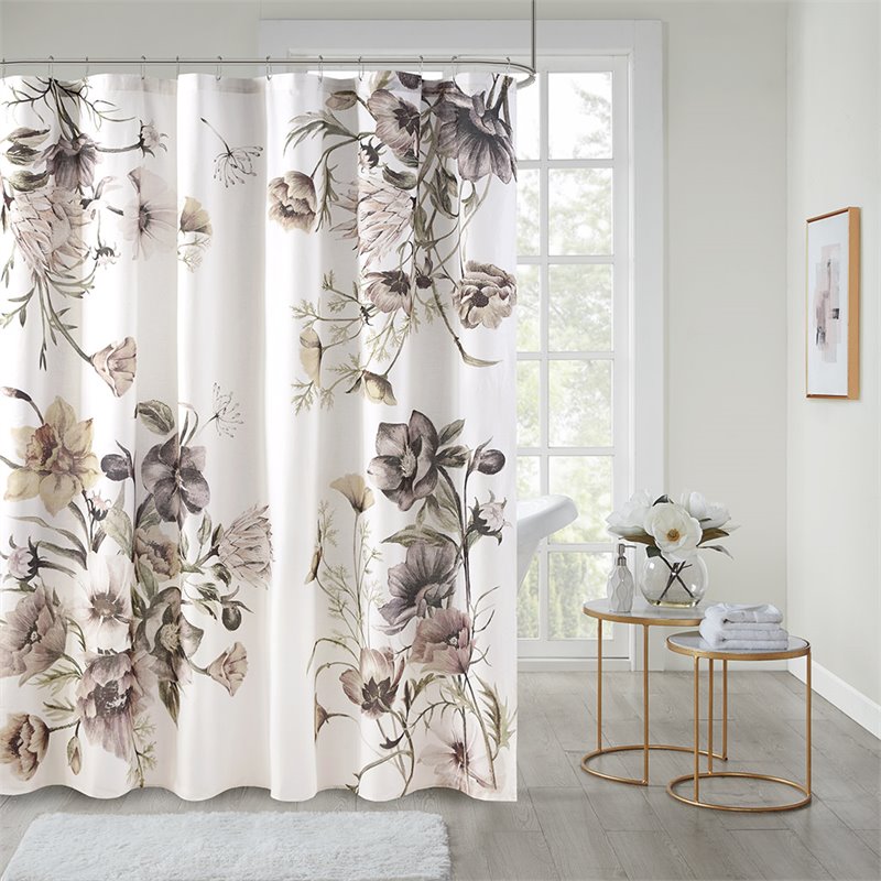 Madison Park Cassandra Cotton Printed Shower Curtain in Blush Pink