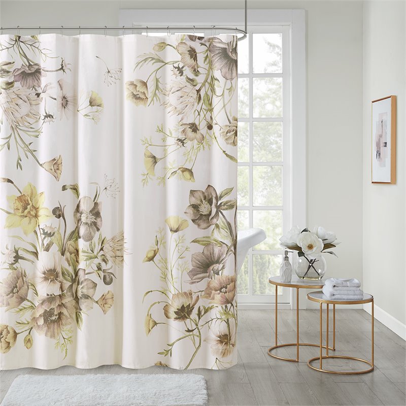 Madison Park Cassandra Cotton Printed Shower Curtain in Blush Pink