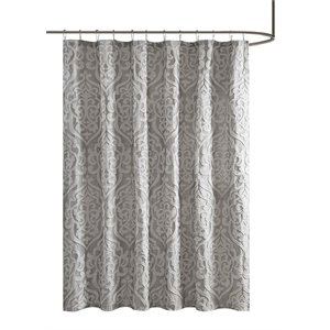 Madison Park Odette Polyester Jacquard Shower Curtain in Silver