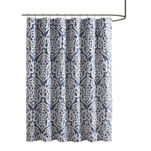 Madison Park Odette Polyester Jacquard Shower Curtain in Navy