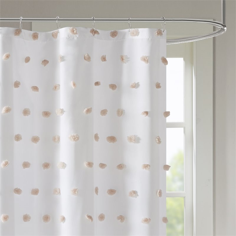 Madison Park Sophie Polyester Clip Shower Curtain in Blush Pink/White