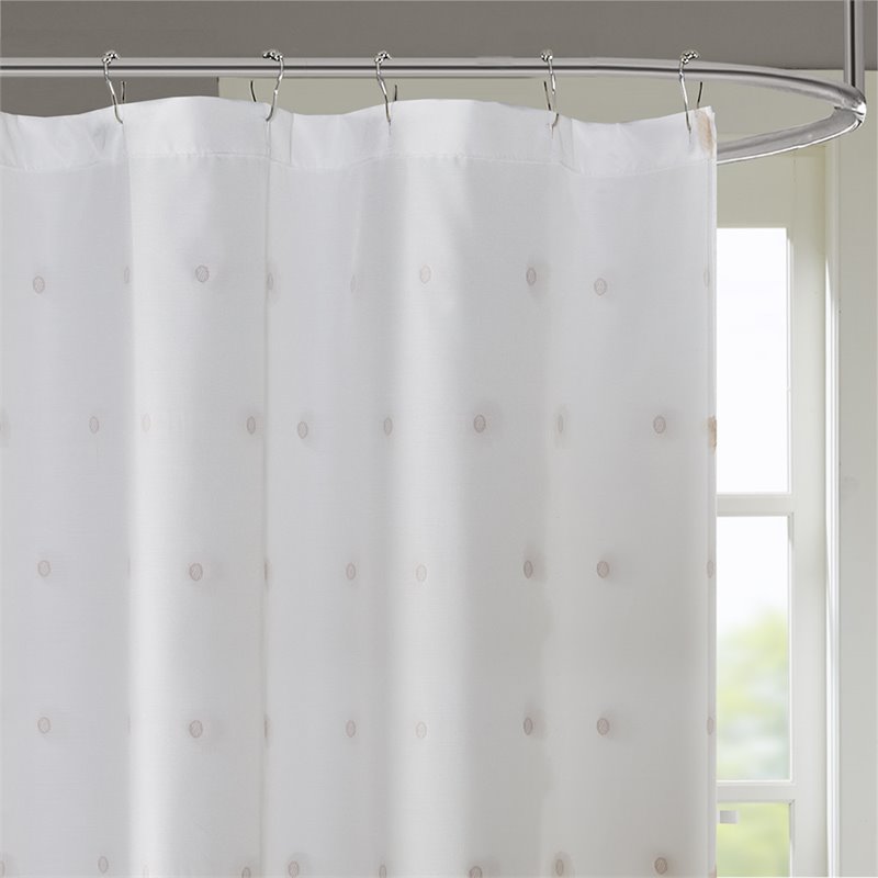 Madison Park Sophie Polyester Clip Shower Curtain in Blush Pink/White