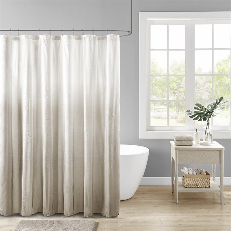 Madison Park Ara Polyester Ombre Printed Seersucker Shower Curtain in Brown