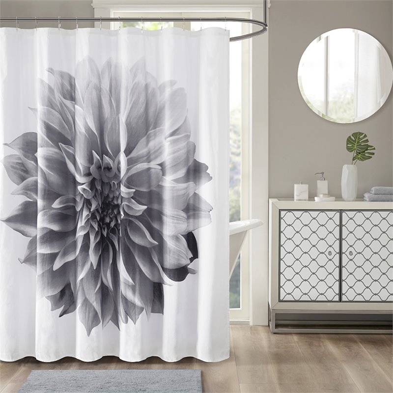 Madison Park Norah Cotton Percale Shower Curtain in Gray Finish