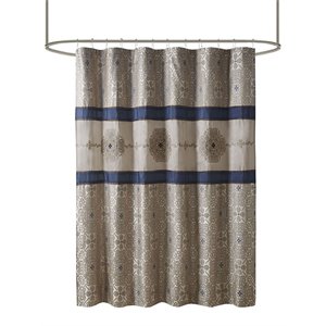 Madison Park Donovan Polyester Jacquard Shower Curtain in Navy