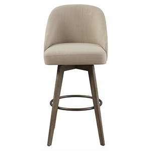 Madison Park Pearce 30&quot Solid Wood Polyester Bar Stool w/ Swivel Seat - Beige