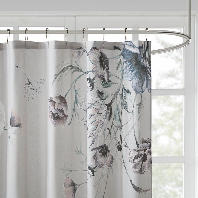 Madison Park Cassandra Contemporary Cotton Fabric Printed Shower Curtain in Blue