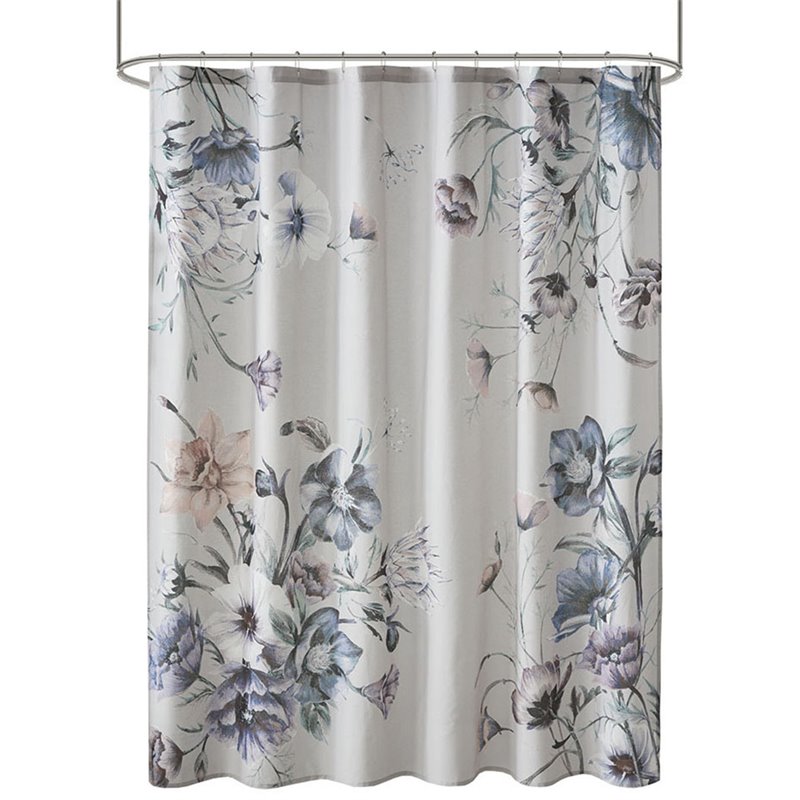 Madison Park Cassandra Contemporary Cotton Fabric Printed Shower Curtain in Blue