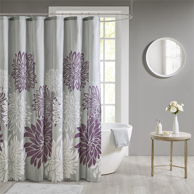 Madison Park Essentials Maible Polyester Print Floral Shower Curtain in Purple