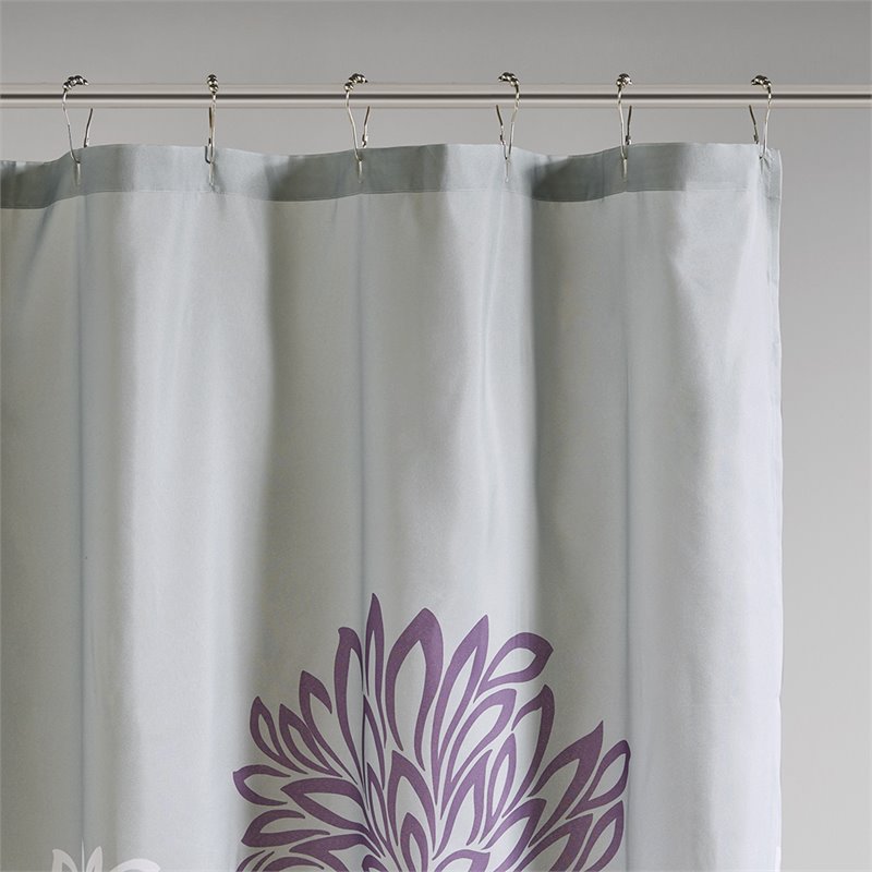 Madison Park Essentials Maible Polyester Print Floral Shower Curtain in Purple