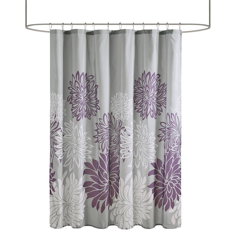Madison Park Essentials Maible Polyester Print Floral Shower Curtain in Purple