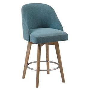 Madison Park Pearce 27&quot Solid Wood and Polyester Swivel Counter Stool in Blue