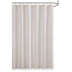 Urban Habitat Brooklyn Cotton Jacquard Pom Pom Shower Curtain in Ivory