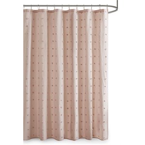 Urban Habitat Brooklyn Cotton Jacquard Pom Pom Shower Curtain in Pink