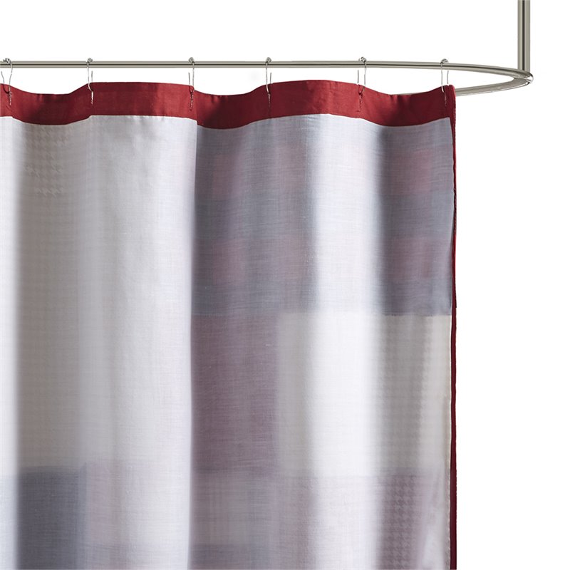 Woolrich Sunset Farmhouse Cotton Printed Pieced Lined Shower Curtain in Red