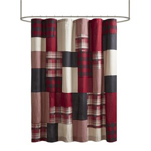 Woolrich Sunset Farmhouse Cotton Printed Pieced Lined Shower Curtain in Red