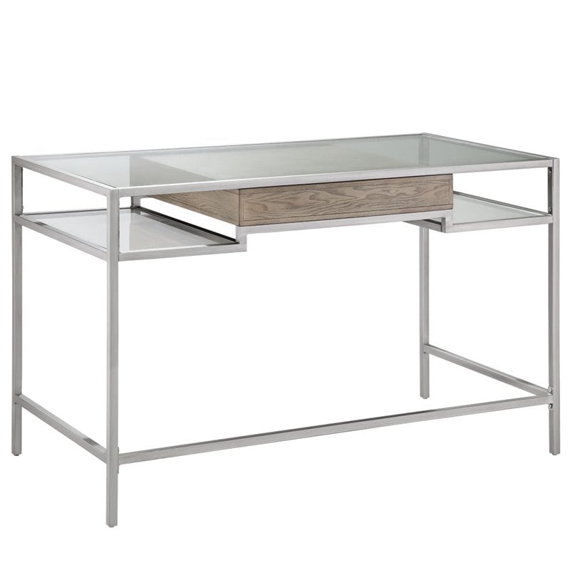 Madison Park Adela Tempered Glass and Metal Writing Desk in Antique Silver