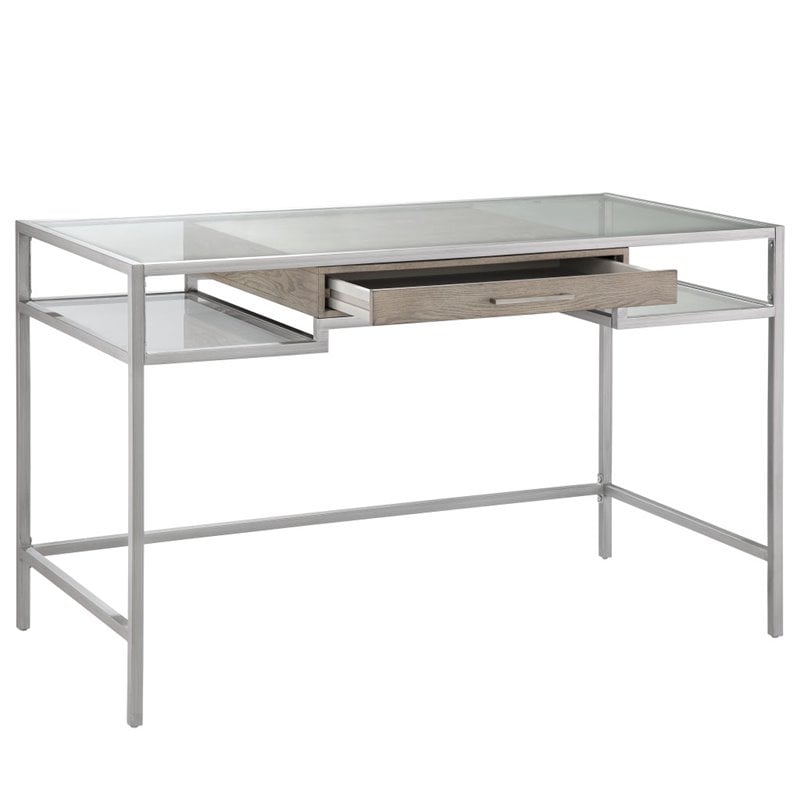 Madison Park Adela Tempered Glass and Metal Writing Desk in Antique Silver