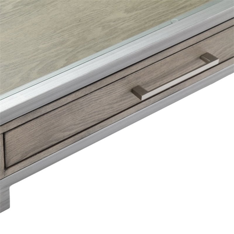 Madison Park Adela Tempered Glass and Metal Writing Desk in Antique Silver