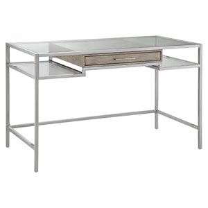 Madison Park Adela Tempered Glass and Metal Writing Desk in Antique Silver