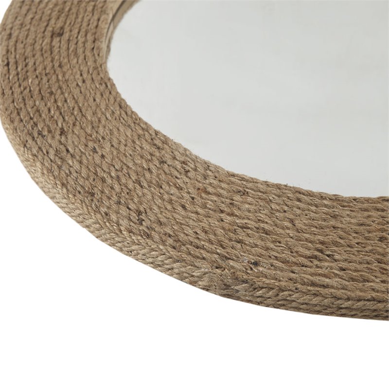 Madison Park Cove Round Coastal Glass Jute and MDF Mirror in Natural